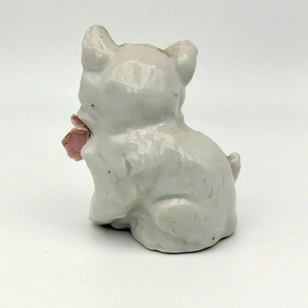 Set of 2 Porcelain White Persian Cat Figurines Pink Rose Gold Trim Japan 2